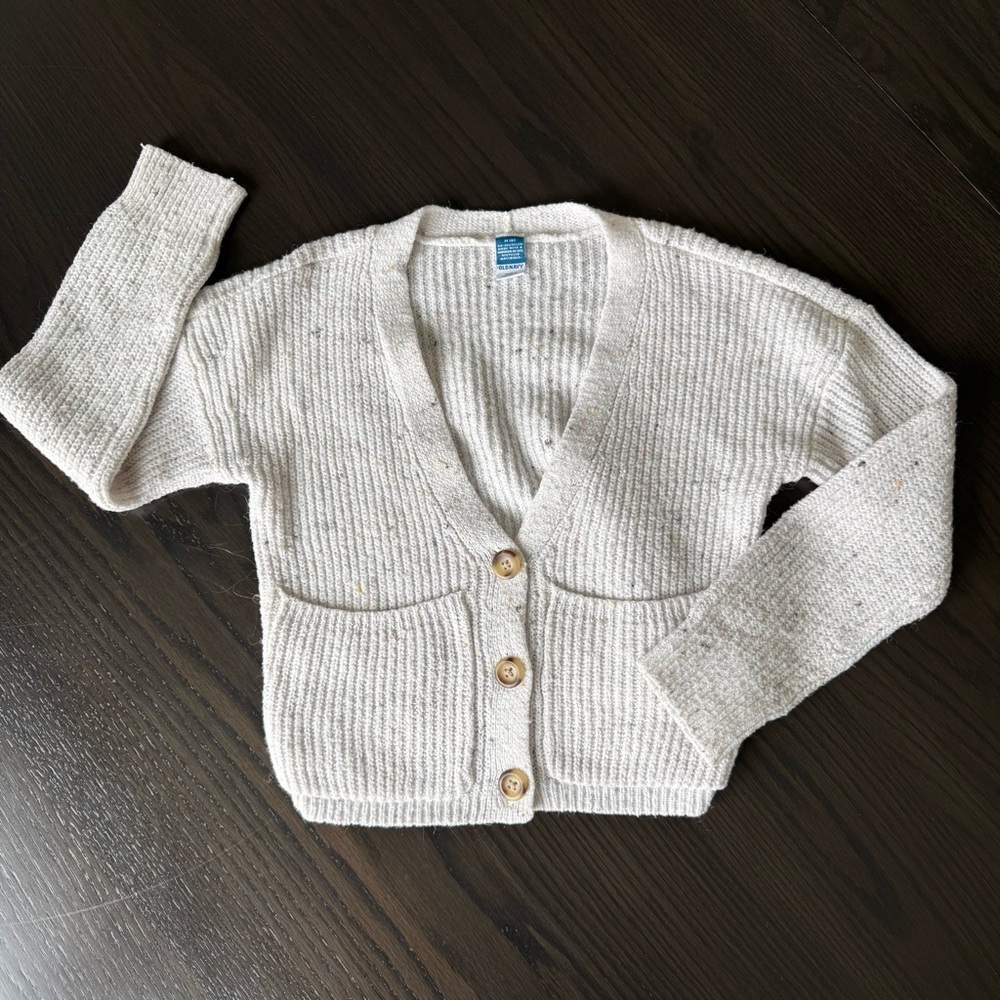 Old Navy Cream Button-Up Cardigan Girls Medium (8)